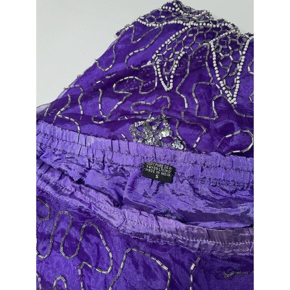 tan chho Women’s 100% Silk Beaded Purple Set Suit Costume Small Vintage 20s - Picture 4 of 13